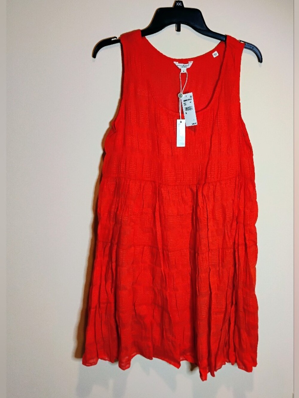 Max Studio Crinkled Tiered Sleeveless Dress Color: Papaya M